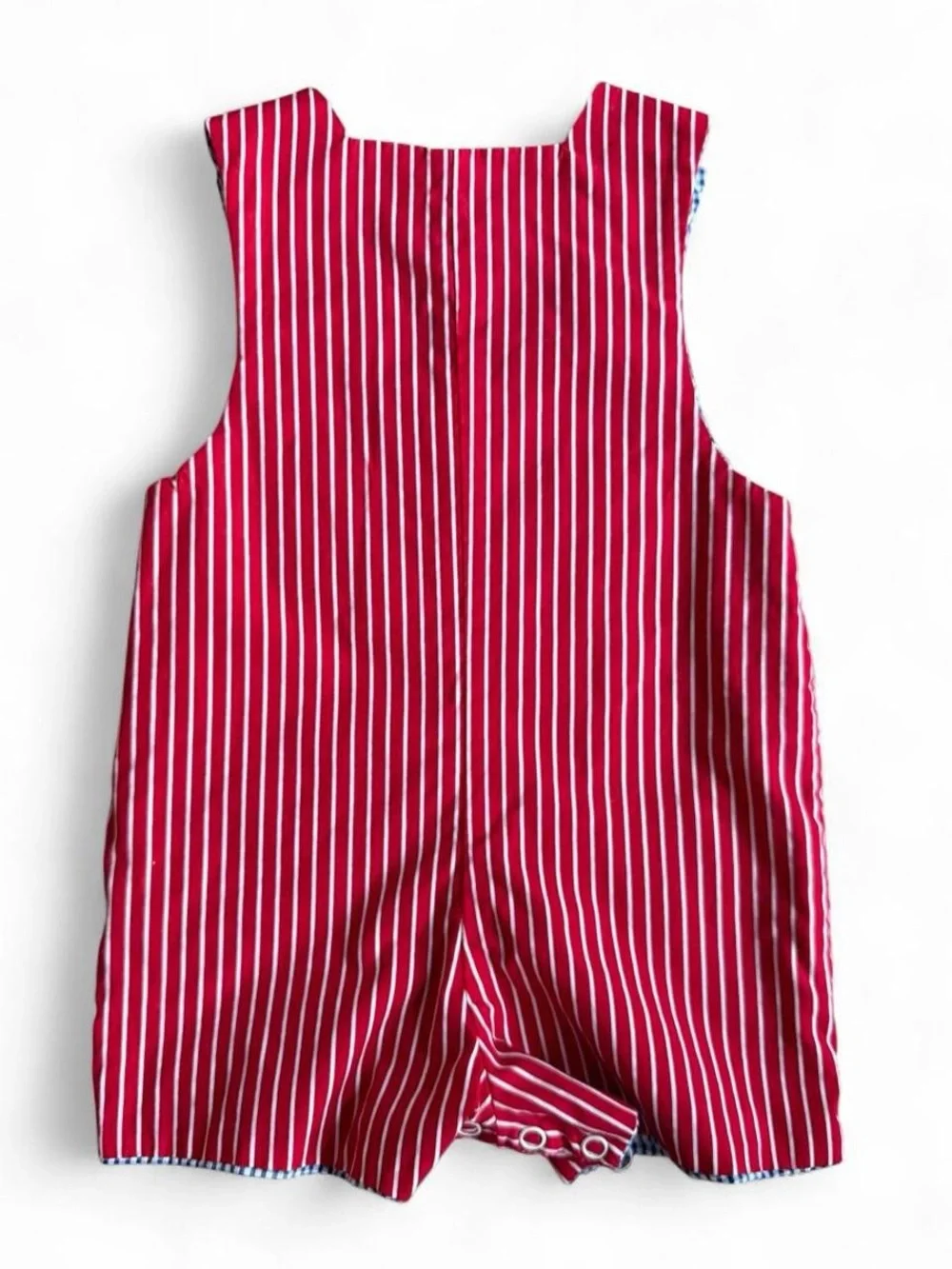 Vintage Reversible Blue Gingham Kids One-Piece Romper with Beach Applique
